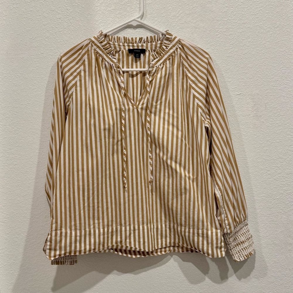 J. Crew XS Striped Blouse with Smocked Cuffs